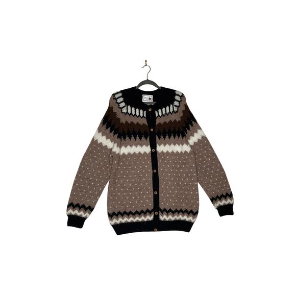 The Alpaca Connection size L Fair Isle button-up brown/beige soft warm heritage - Picture 1 of 7